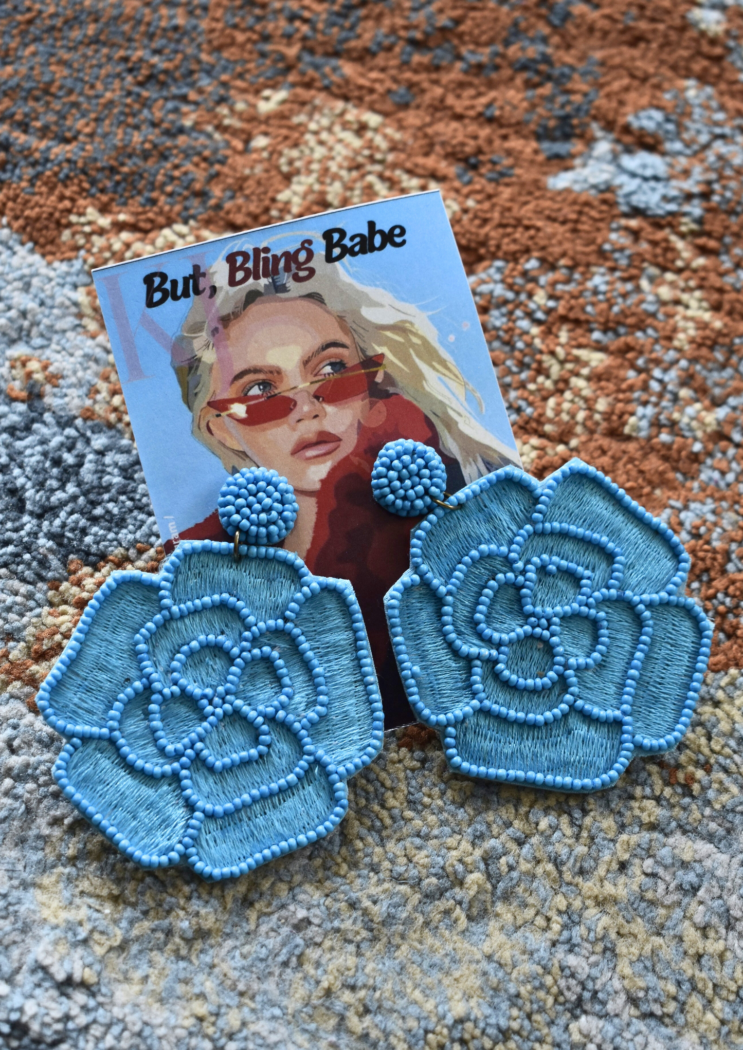 Rose Me Up (Blue) - Handmade Beaded Earrings