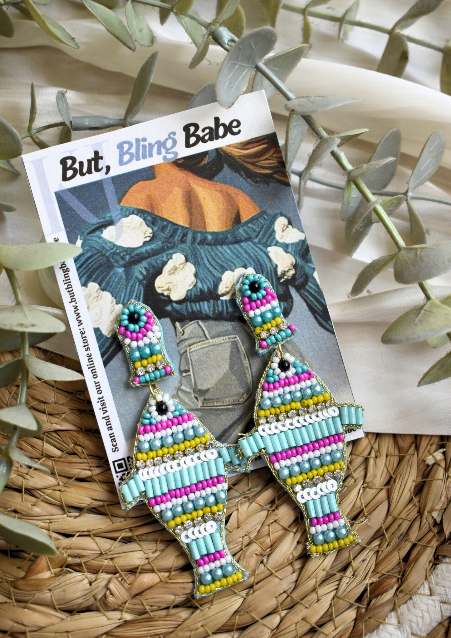Fin-Tastic Babe (Blue) - Handmade Beaded Earrings