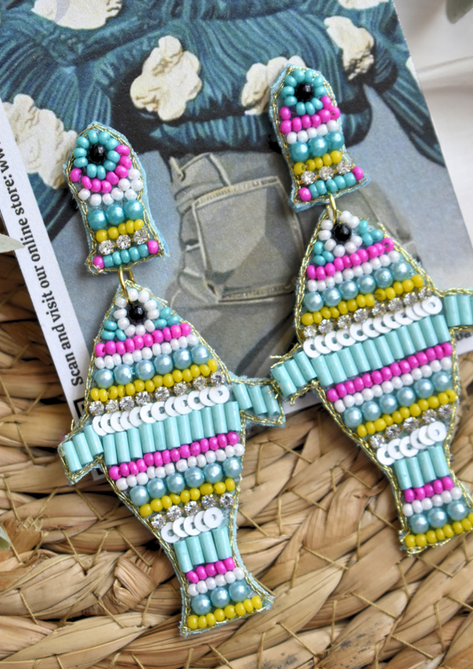 Fin-Tastic Babe (Blue) - Handmade Beaded Earrings