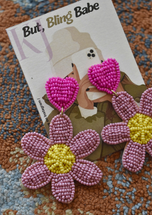 Heart in Bloom - Handmade Beaded Earrings