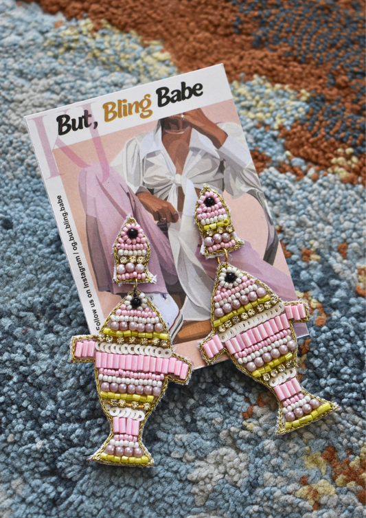Fin-Tastic Babe (Pink) - Handmade Beaded Earrings