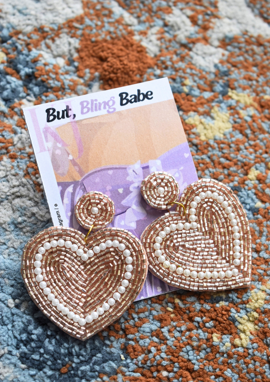 Blushin’ Heartbeat - Handmade Beaded Earrings