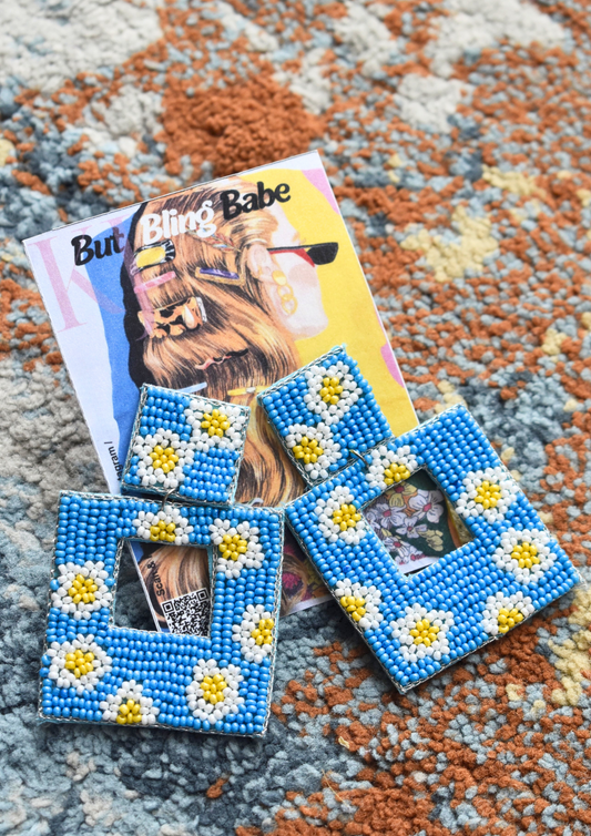 Daisy Pop Squares  - Handmade Beaded Earrings