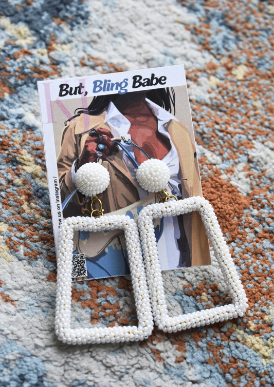 Framed to Slay (White) - Handmade Beaded Earrings