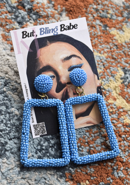 Framed to Slay (Blue) - Handmade Beaded Earrings
