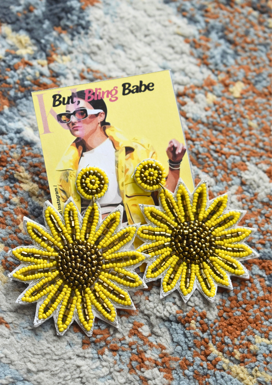 Golden Hour Sunflowers - Handmade Beaded Earrings