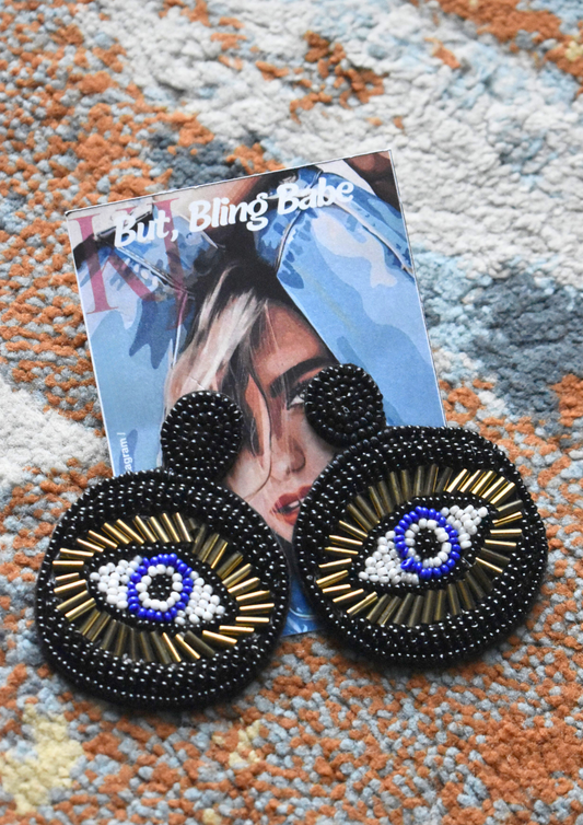 Evil Eye Candy (Black) - Handmade Beaded Earrings
