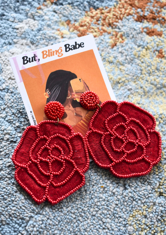 Rose Me Up (Red) - Handmade Beaded Earrings