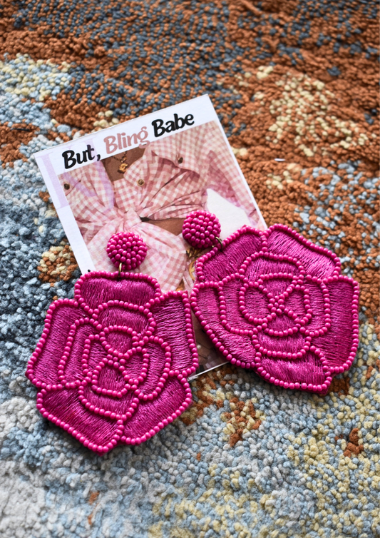 Rose Me Up (Pink)  - Handmade Beaded Earrings