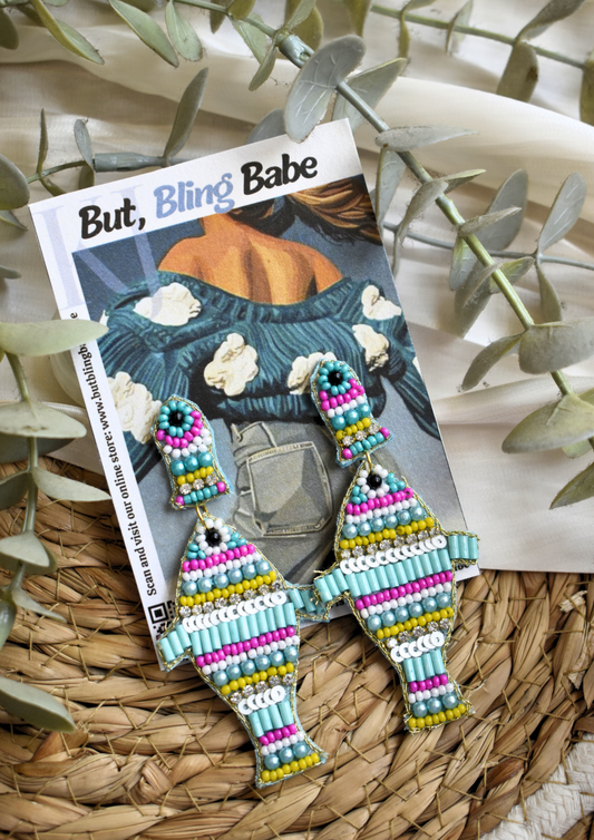 Fin-Tastic Babe (Blue) - Handmade Beaded Earrings