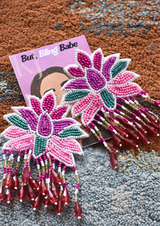 Daisy Lotus Drama - Handmade Beaded Earrings