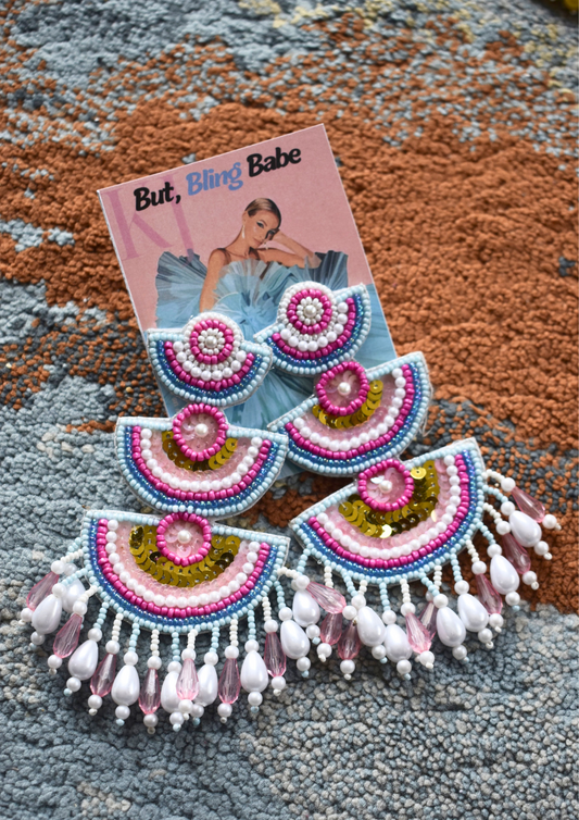 Coastal Carnival Fringe (Pink) - Handmade Beaded Earrings